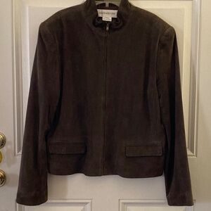 Jones New York Suede Zip Jacket/100% Leather/Dark Olive Green/Size 14/WORN ONCE!